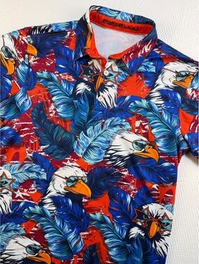 Boombah Men’s Small Patriotic Eagle Tropical Performance Polo Shirt Golf USA